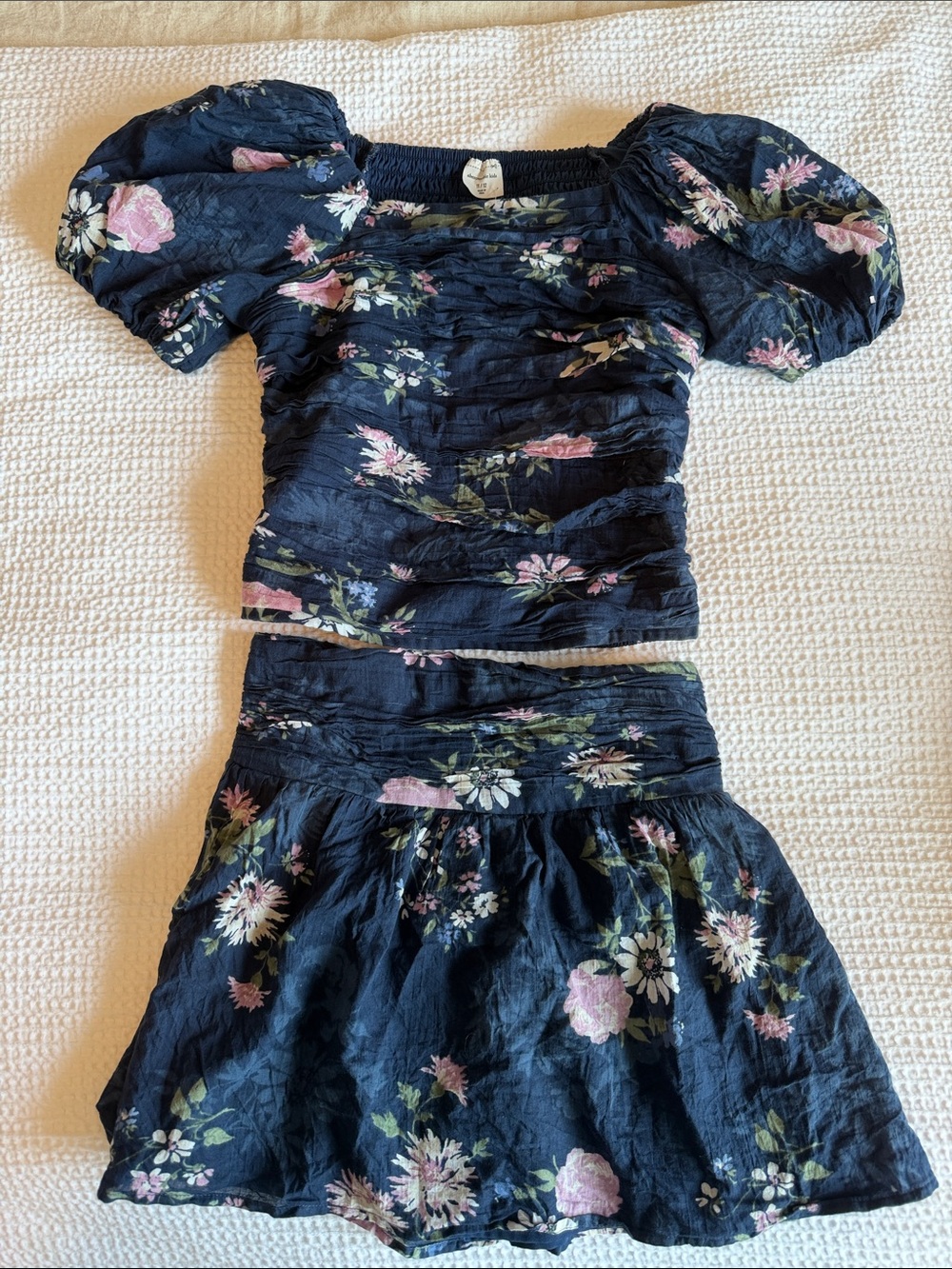 abercrombie kids Navy Floral Puff-Sleeve Top & Skirt Set